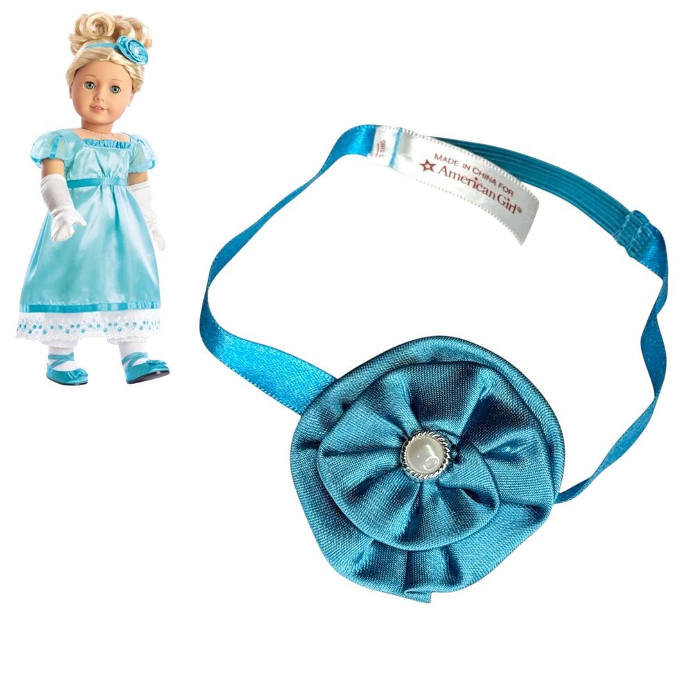 American Girl Caroline Headband Party Gown Accessory Blue Satin Flower Pearl Vtg